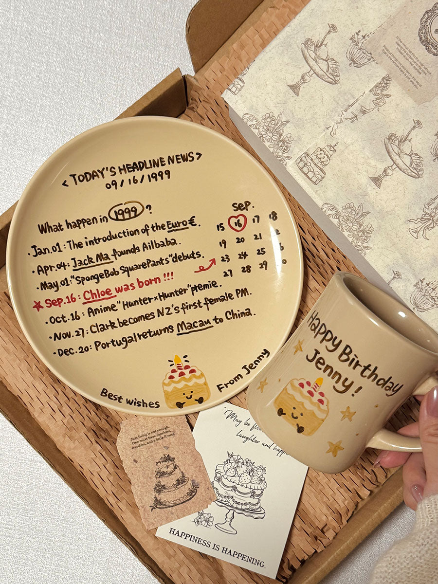 Niche Style, Ceramic Plate and Coffee Mugs with Hand-painted and Customized, Perfect Birthday Gifts