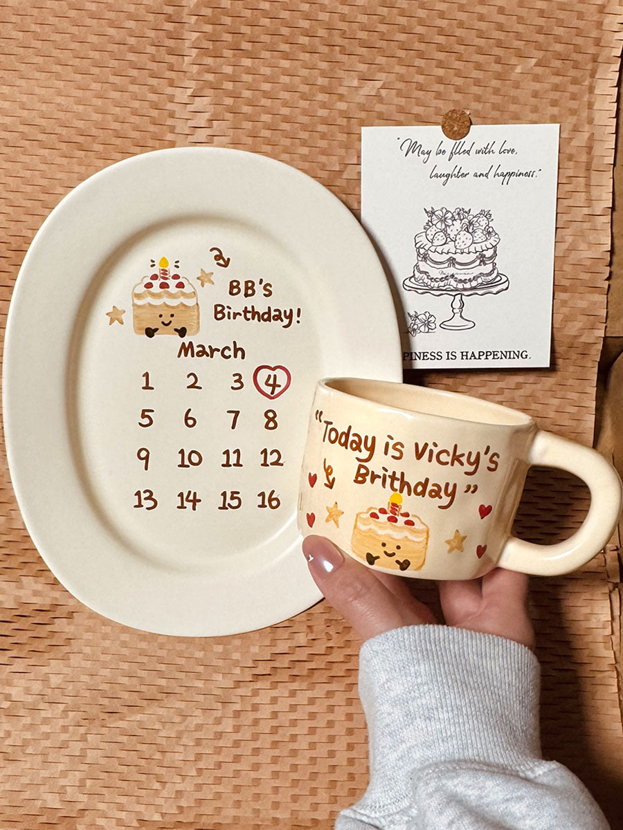 Souvenir Style, Ceramic Plate and Coffee Mugs with Hand-painted and Customized, Perfect Birthday Gifts.