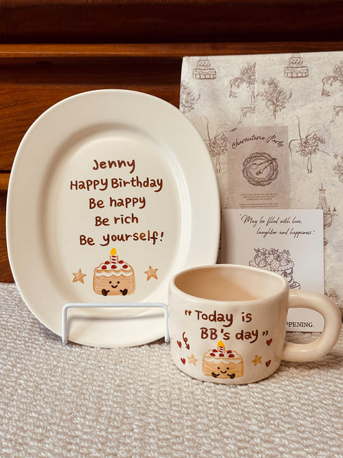 Souvenir Style, Ceramic Plate and Coffee Mugs with Hand-painted and Customized, Perfect Birthday Gifts.