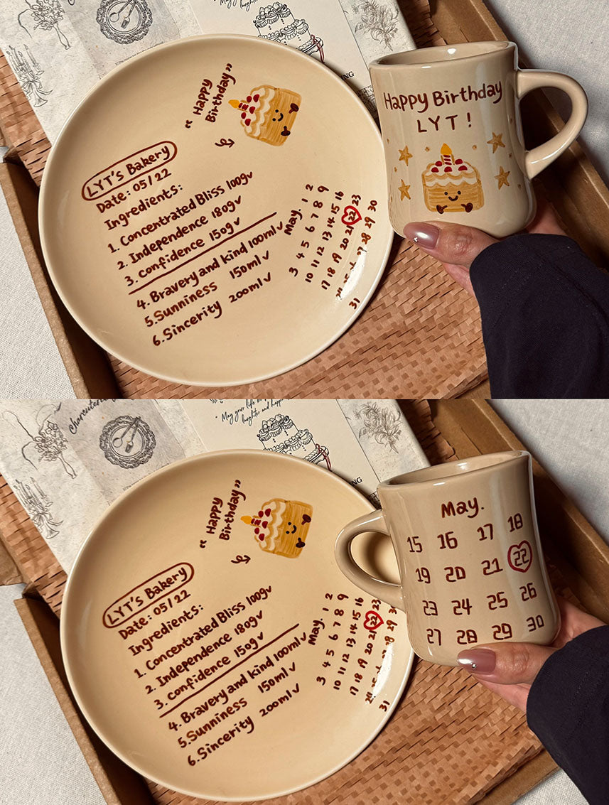 Niche Style, Ceramic Plate and Coffee Mugs with Hand-painted and Customized, Perfect Birthday Gifts