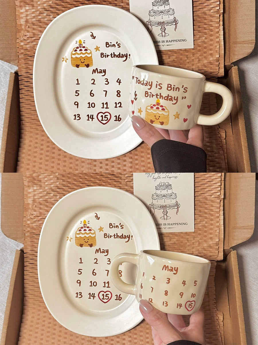 Custom Hand-Painted Ceramic Plate & Coffee Mug Set - Personalized Birthday Keepsake Gift
