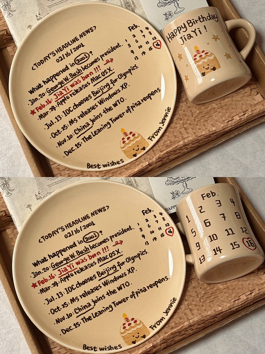 Niche Style, Ceramic Plate and Coffee Mugs with Hand-painted and Customized, Perfect Birthday Gifts