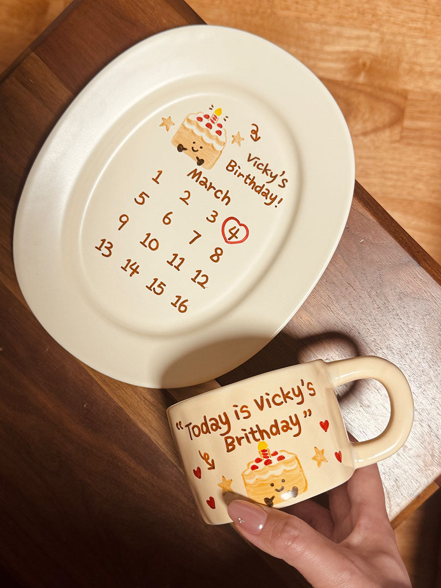 Custom Hand-Painted Ceramic Plate & Coffee Mug Set - Personalized Birthday Keepsake Gift