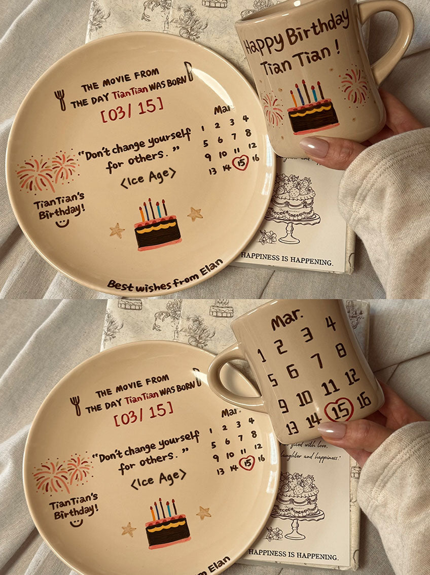 Niche Style, Ceramic Plate and Coffee Mugs with Hand-painted and Customized, Perfect Birthday Gifts