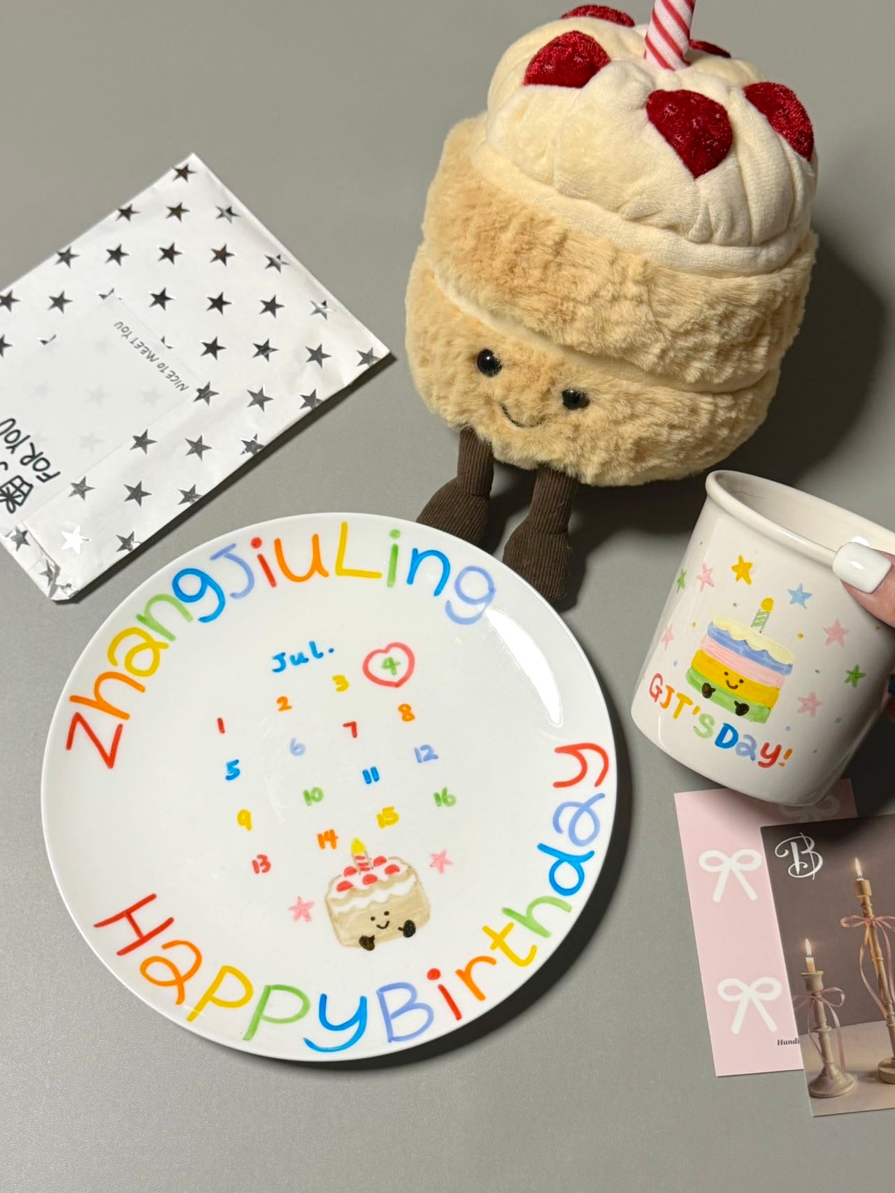 Colorful Style, Ceramic Plate and Coffee Mugs with Hand-painted and Customized, Perfect Birthday Gifts